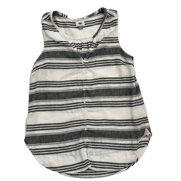 Old Navy Black & White Stripe Sleeveless Button Down Linen Tunic, Size L - Picture 1 of 12